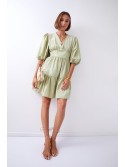 Tailored dress with puffy sleeves, olive green FG651 - Online store - Boutique